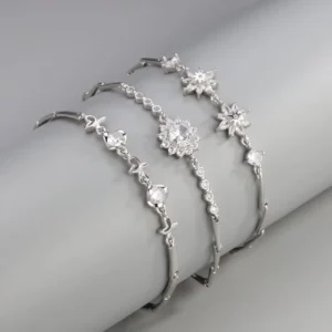 RENSINO 925 Sterling Silver Fashion Bracelet Zircon Adjustable Geometric Stackable Thin Link Chain Design for Anniversary Fine Jewelry