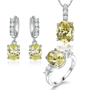 RENSINO 925 Sterling Silver Fashion Costume Jewelry Sets Yellow Topaz CZ Exquisite for Party Wedding Engagement Gift Trendy Style Agate