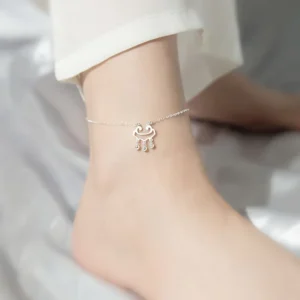 RENSINO 925 Sterling Silver Fashion Delicate Longevity Lock Hallow Out Cute Bell Anklets for Women Daily Party Fine Jewelry