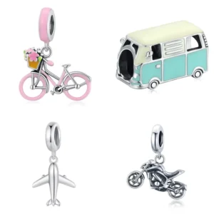 RENSINO 925 Sterling Silver Fashion Jewelry Charms Fine Jewelry Making Enamel Mini Vehicle Bus Bicycle Motorcycle Airplane Charm Pendant