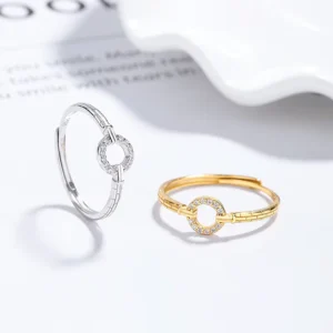 RENSINO 925 Sterling Silver Fashion Jewelry Rings Hollow Round Circle Adjustable Ring Letter O Gold Plated Rings for Women