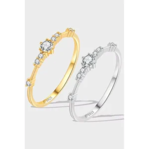 RENSINO 925 Sterling Silver Fashion Jewelry Rings Small Round Zircon Wedding Ring Gold Plated Rings for Women