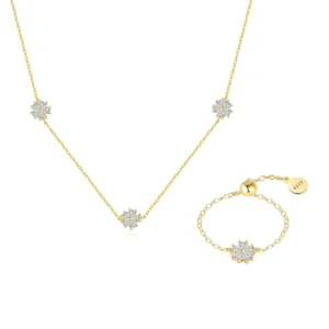 RENSINO 925 Sterling Silver Fashion Jewelry Sets Cute Zircon Love Heart Necklace Chain Adjustable Rings for Women