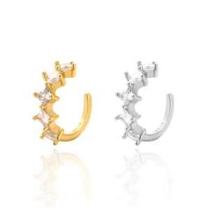 RENSINO 925 Sterling Silver Fashion Jewelry for Women Non Piercing Ear Cuff Earrings with Zircon Hoop Design