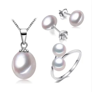 RENSINO 925 Sterling Silver Fashion Real Natural Freshwater Pearl Jewelry Necklace Ring Earring Jewelry Sets