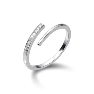 RENSINO 925 Sterling Silver Fashion Simple Shinning Geometric Clear CZ Adjustable Finger Rings for Women OL Fine Jewelry
