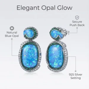 RENSINO 925 Sterling Silver Fashion Women Party Jewelry Gift Luxury Egg Shape Big Stone Natural Blue Opal Earrings for Wedding