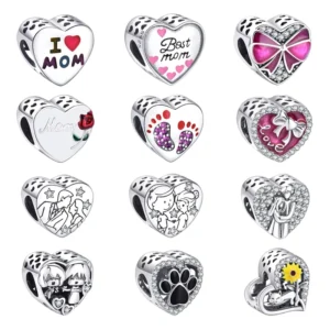 RENSINO 925 Sterling Silver Fine Charm Bracelet Heart Alphabet Beads for DIY Couple Jewelry Mother’s Day Gifts