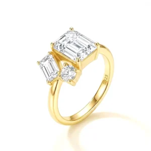 RENSINO 925 Sterling Silver Fine Jewelry Cluster Setting Three Stone Total 4Carat Moissanite Ring for Women Engagement Party