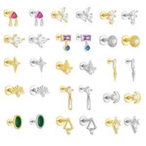 RENSINO 925 Sterling Silver Fine Jewelry Different Styles Zircon Earrings Deinty Piercing Earrings Set