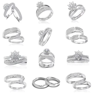 RENSINO 925 Sterling Silver Fine Jewelry Wedding Rings Couple Set Promise Engagement Diamond Floral Design Women Men