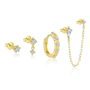 RENSINO 925 Sterling Silver Fine Jewelry Zircon Stud Dangle Drop Chain Tassel Earring Set of Earrings for Women Girls