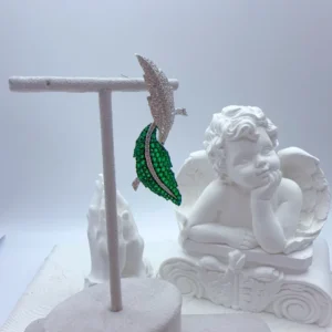 RENSINO 925 Sterling Silver Fish & Leaf Feather Brooch Gradient Green Enamel Oriental Nature Inspired Trendy Wedding Gift Jewelry