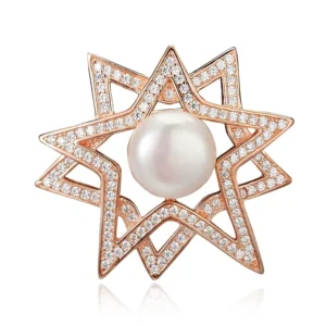 RENSINO 925 Sterling Silver Flower Brooch Freshwater Pearls Rhodium Plated Wedding Rhinestone Brooches Women