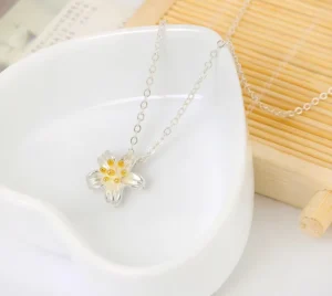 RENSINO 925 Sterling Silver Flower Necklace Pendants for Women Fashion Lady Festival Gift Jewelry