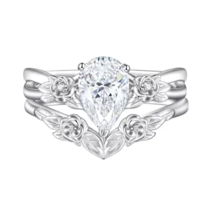 RENSINO 925 Sterling Silver Flower Ring Set 1.5 Carat Zircon Wedding Ring European American Womens Layered Silver Jewelry Set