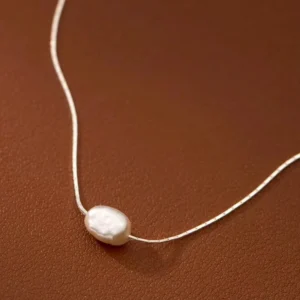 RENSINO 925 Sterling Silver Freshwater Baroque Pearl Bead Choker Necklace for Women
