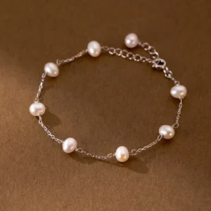 RENSINO 925 Sterling Silver Freshwater Pearl Beaded Bracelet Fine Jewelry for Women