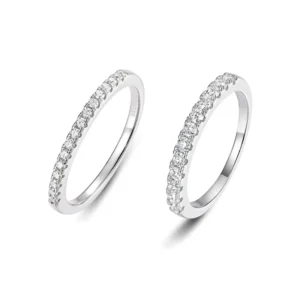 RENSINO 925 Sterling Silver Full Eternity Moissanite Band Rings for Women