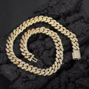 RENSINO 925 Sterling Silver GRA Certificate 2 Row Prong 12mm VVS1 Moissanite Cuban Chain Bracelet Necklace Set Customized Color Hip Hop
