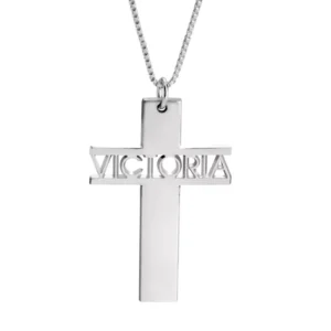 RENSINO 925 Sterling Silver German Fashion Simple Religious Cross Pendant Name Necklace for Women