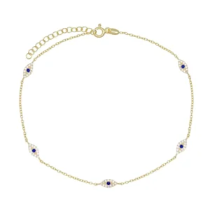 RENSINO 925 Sterling Silver Gold Eye Anklet Jewellery Women Anklet
