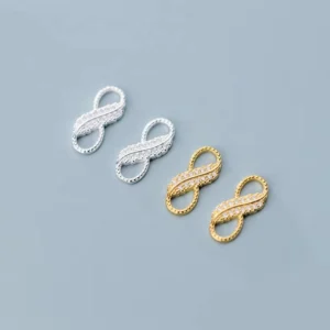 RENSINO 925 Sterling Silver Gold Plated 8-shape Zircon Infinity Charm Pendant Connector