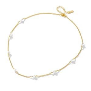 RENSINO 925 Sterling Silver Gold Plated Choker Necklace Dainty Handmade Pearl Necklace for Girls