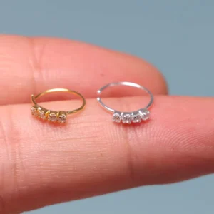 RENSINO 925 Sterling Silver Gold Plated Clear CZ Wedding Engagement Gift Hoop Nose Rings Body Piercing Jewelry