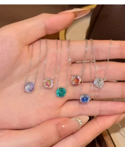 RENSINO 925 Sterling Silver Gold Plated Colorful Zircon Rose-shaped Pendant High-end Clavicle Necklace Jewelry Gift