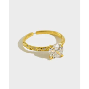 RENSINO 925 Sterling Silver Gold Plated Diamond Ring Adjustable Wedding Ring for Women