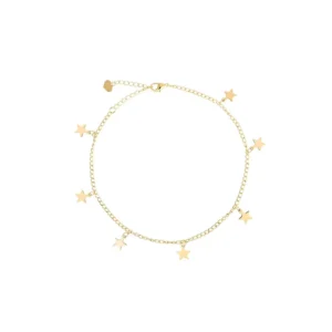 RENSINO 925 Sterling Silver Gold Plated Jewelry Ladies Gold Star Foot Anklet