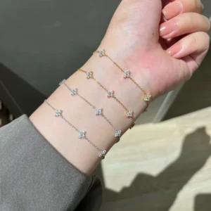 RENSINO 925 Sterling Silver Gold Plated Zircon Flower Bracelet for Women Dainty Floral Charm Chain Bracelet Elegant Fine Jewelry Gift