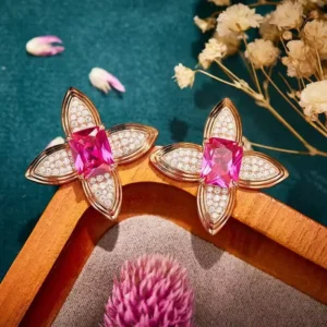 RENSINO 925 Sterling Silver Gold Plating Earrings Lab Created Ruby High End Earrings Jewelry for Women