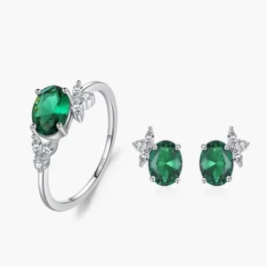 RENSINO 925 Sterling Silver Green Oval Zircon Jewelry Set For Women Fashion Wedding Jewelry Christmas Gifts