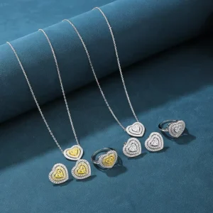 RENSINO 925 Sterling Silver Heart CZ Zircon Jewelry Set For Women Necklace Ring Earrings Wedding Birthday Gift Fashion Silver