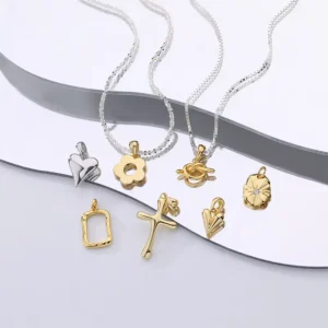 RENSINO 925 Sterling Silver Heart Cross Pendant Necklace Gold Plated Flower Pendant for Necklace Jewelry Making