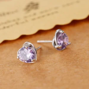 RENSINO 925 Sterling Silver Heart Crystal Stud Earrings for Women Girls Fashion Jewelry