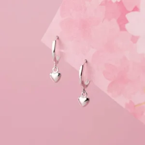 RENSINO 925 Sterling Silver Heart Hoop Dangle Earrings for Women
