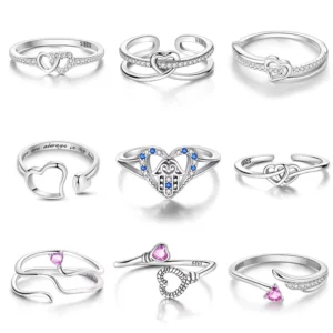 RENSINO 925 Sterling Silver Heart Love Ring Unique Design Fine Jewelry for Wedding Engagement Anniversary Party Zircon Stone Gift