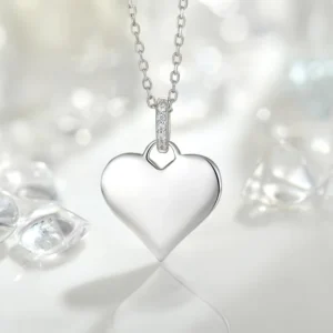 RENSINO 925 Sterling Silver Heart Pendant Necklace Plain Polished Charm Jewelry for Women Engagement Gift