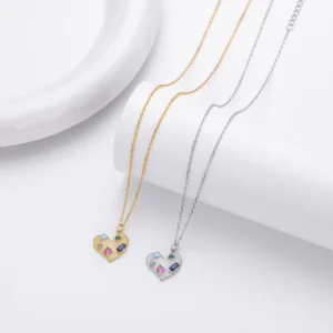 RENSINO 925 Sterling Silver Heart Pendant Necklace With Multi Color Zircon Adjustable Chain For Women