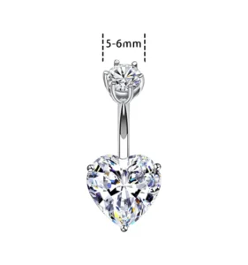 RENSINO 925 Sterling Silver Heart Shaped Belly Navel Rings Zircon Trendy Rhodium Plated Body Jewelry Gift