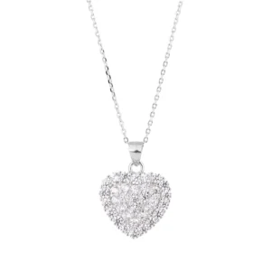 RENSINO 925 Sterling Silver Heart Shaped Full Diamond Pendant Inlaid with 5A Cubic Zirconia Ladies Necklace Jewelry