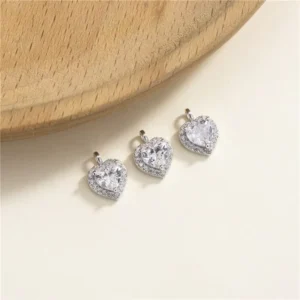 RENSINO 925 Sterling Silver Heart Zircon Pendant Charms for Girls Jewelry Making