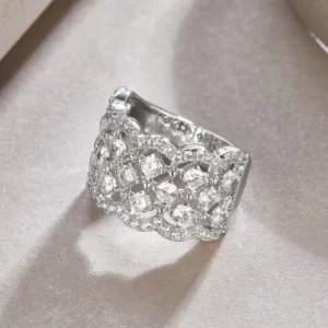 RENSINO 925 Sterling Silver Hip Hop Ring Round Moissanite Ring
