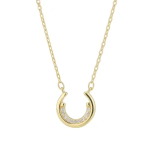 RENSINO 925 Sterling Silver Horseshoe Shaped Crescent 18k Gold Plated Pendant Women’s Necklace Jewelry