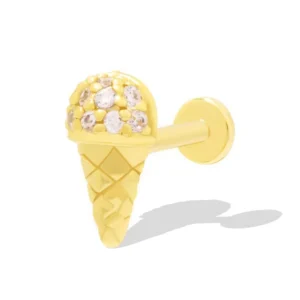 RENSINO 925 Sterling Silver Ice Cream Gold Flat Back Earring
