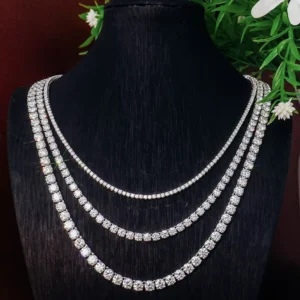 RENSINO 925 Sterling Silver Iced Out Tennis Link Chain Hip Hop 2MM 3MM 4MM 5MM DEF VVS Moissanite Tennis Chain Necklace
