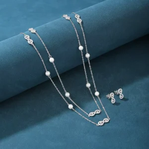RENSINO 925 Sterling Silver Infinity Necklace and Earrings Set with Cubic Zirconia and Pearls for Women Luxury Gift